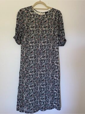 Aspesi Black & White Printed Midi Dress with Pink Highlights